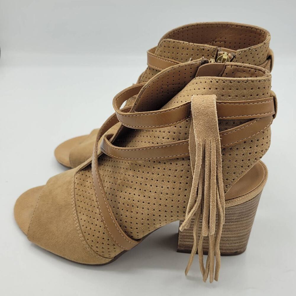 Franco Sarto Tan Fina Suede Boho Tassel Ankle Bootie Women's Size 8.5M
